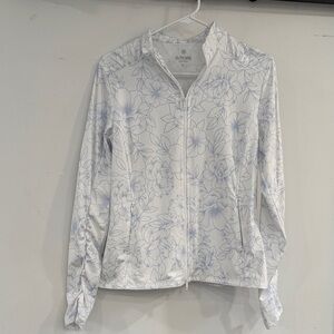 G/Fore Outline Floral Cozy Jersey Full Zip Mid Layer: Snow